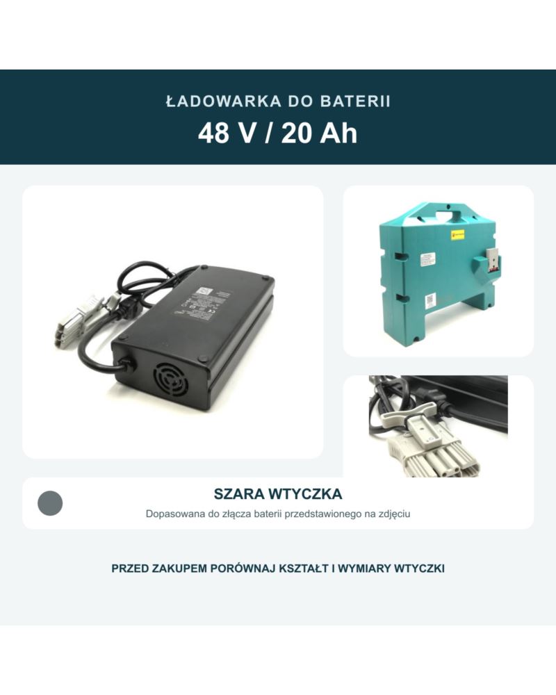 Ładowarka baterii Li-on 48V 20Ah szara wtyczka