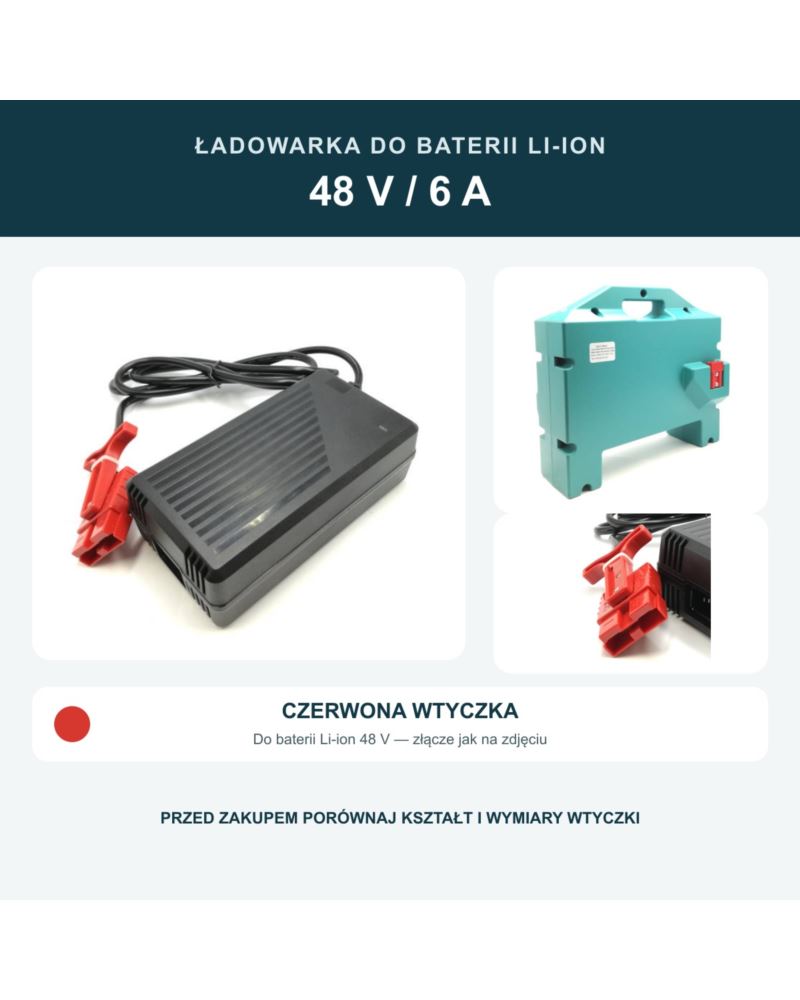 Ładowarka baterii Li-on 48V 20Ah czerwona wtyczka