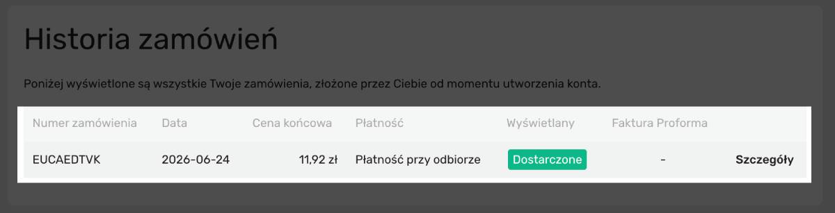 Wybór zamówienia - zwrot towaru